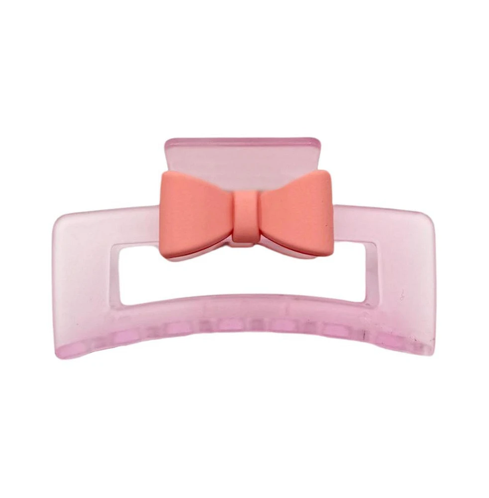 Headbands of Hope Medium Rectangle Clip - Frosted Pink Bow