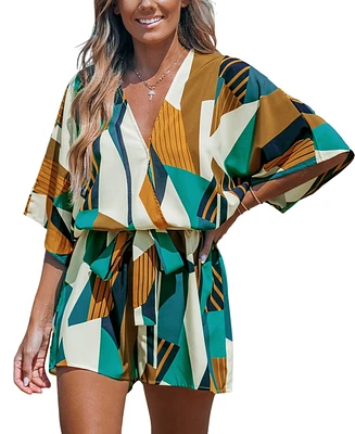 Cupshe Women's Abstract Geo Dolman Straight Leg Romper