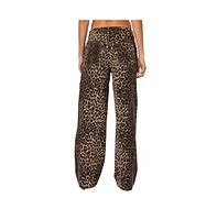 Edikted Women's Leopard Printed Low Rise Jeans