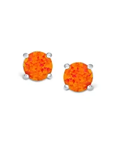 Bling Jewelry 1CT Lab Created Iridescent Orange Synthetic Fire Opal Round Solitaire Stud Earrings For Women Sterling Silver 6MM 4 Prong Basket Set