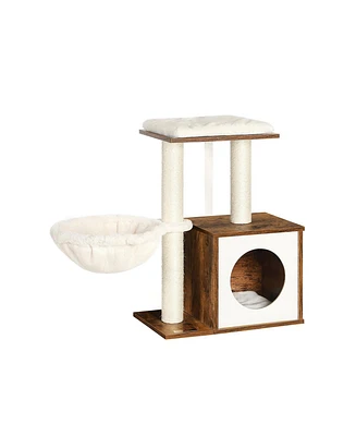 Slickblue Small Cat Tree For Kittens, Modern Cat Tower For Indoor Cats, Wooden Cat Condo With Scratching Posts