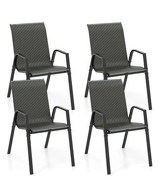 Costway Patio Rattan Chairs Set of 4 Stackable Dining Chair Set with Wicker Woven Backrest