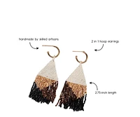 Ink + Alloy James Mini Gold Hoop Mixed Angles Beaded Fringe Earrings Bronze