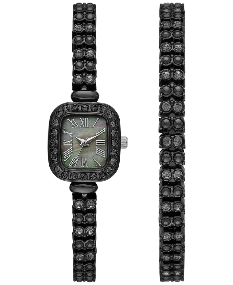 Folio Women's Three Hand Black Alloy Watch 20mm Gift Set