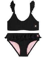 Hurley Big Girls Ruffle Bikini Swimsuit, 2 Piece Set