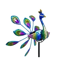 Evergreen 37"H Solar Peacock Staked Wind Spinner