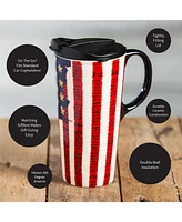 Evergreen Beautiful Liberty Ceramic Travel Cup with Lid - 5 x 4 x 7 Inches