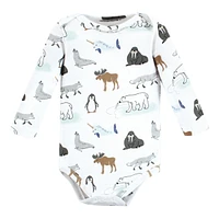 Hudson Baby Boys Cotton Long-Sleeve Bodysuits, Arctic Animals, 3-6 Months