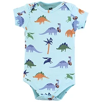 Hudson Baby Boys Unisex Cotton Bodysuits, Beach Dino, 3-Pack