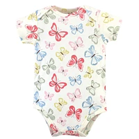 Touched by Nature Baby Girls Organic Cotton Bodysuits 5pk, Butterflies, 3-6 Months