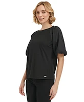 Calvin Klein Women's Mixed Media Puff Sleeve Top