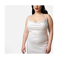 Rebdolls Plus Amaryllis Sequin Cowl Neck Mini Bodycon Dress