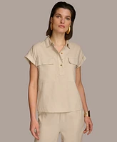 Donna Karan Women's Short-Sleeve Linen-Blend Collared Shirt