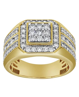 LuvMyJewelry Hexonic Deluxe Natural Certified Diamond 1.74 cttw Round Cut 14k Yellow Gold Statement Ring for Men