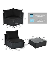 Gymax 7PCS Rattan Patio Conversation Set Sectional Furniture Set w/ Cushion