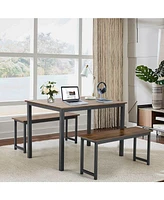 Sugift 3 Pieces Dining Table Set with 2 Benches for Dining Room Kitchen Bar