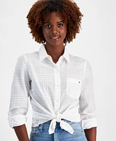 Tommy Hilfiger Women's Cotton Tonal-Plaid Roll-Tab Shirt