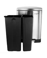Elama 40 Liter 2 Compartment Large 10.6 Gallon Split Stainless Steel Step Trash Bin with Slow Close Mechanism