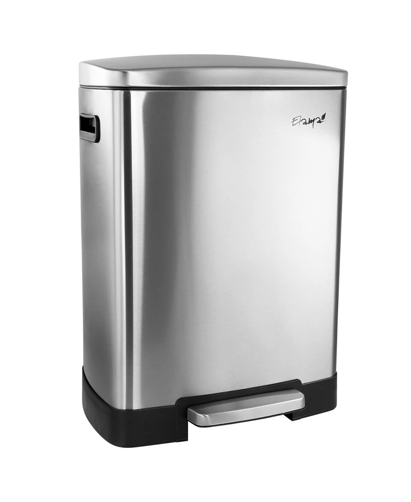 Elama 40 Liter 2 Compartment Large 10.6 Gallon Split Stainless Steel Step Trash Bin with Slow Close Mechanism