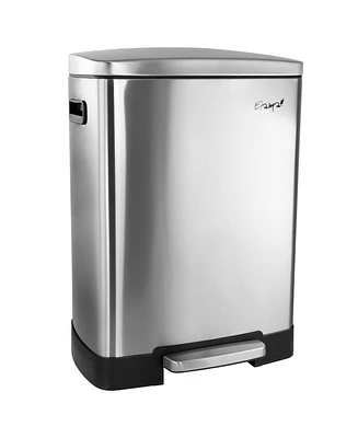 Elama 40 Liter 2 Compartment Large 10.6 Gallon Split Stainless Steel Step Trash Bin with Slow Close Mechanism