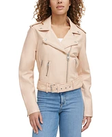 Levi's Women's Faux-Leather Belted Hem Moto Jacket