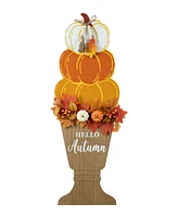 Glitzhome 36"H Fall Wooden Stacked Pumpkin with Urn Porch Decor