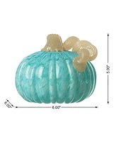 Glitzhome 6"D Fall Turquoise Round Glass Pumpkin