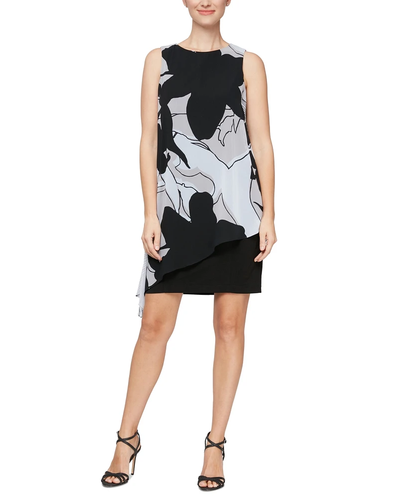 Sl Fashions Women's Printed-Overlay Sleeveless Shift Dress