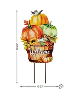 Glitzhome 30.25"H Fall Metal Pumpkins with Barrel Yard Stake