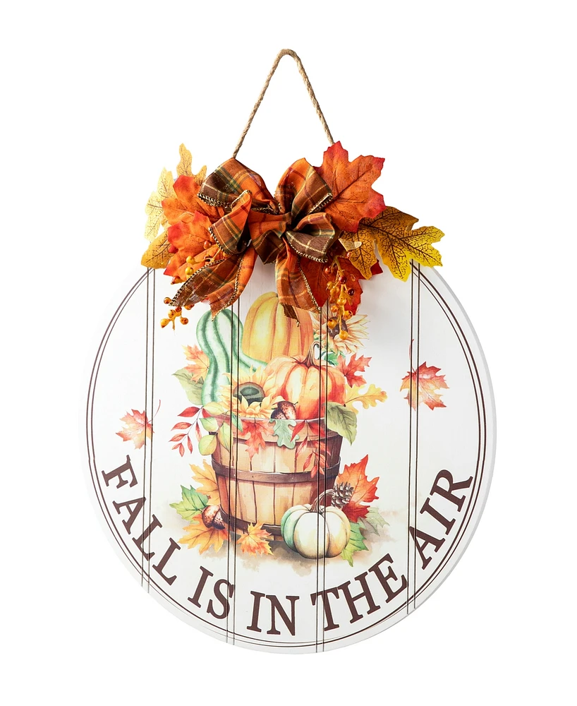 Glitzhome 15"D Fall Wooden Round Word Sign Door Hanger