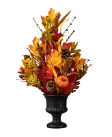 Glitzhome 24"H Fall Maple Leaf Urn Table Tree