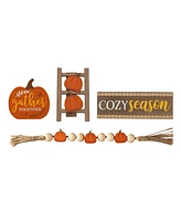Glitzhome 10.75"L Set of 4 Fall Wooden Word Signs Tiered Tray Table Decor