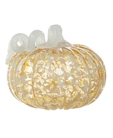 Glitzhome 6"D Fall Amber Dots Round Glass Pumpkin