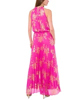 Msk Petite Pleated Gold-Print Gown