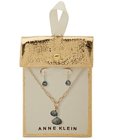 Anne Klein Gold-Tone Abalone Pendant Necklace & Drop Earrings Set