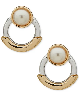 Anne Klein Two-Tone Imitation Pearl Ring Stud Earrings