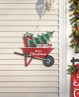 Glitzhome 30"H "Merry Christmas" Metal Wagon Yard Stake or Wall Decor