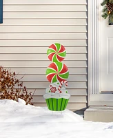 Glitzhome 36.25"H Christmas Metal Peppermint and Cupcake Yard Stake