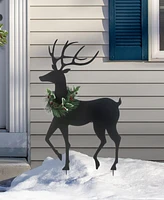 Glitzhome 42"H Set of 2 Christmas Metal Silhouette Reindeers Yard Stake or Wall Decor