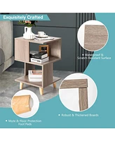 Sugift 2 Pieces Wooden Modern Nightstand Set with Solid Wood Legs for Living Room