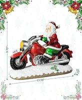 Glitzhome 11.75"L Resin Christmas Santa with Motorcycle Table Decor