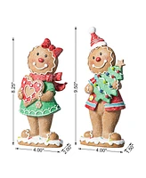 Glitzhome 9.75''H Set of 2 Resin Christmas Gingerbread Table Decor