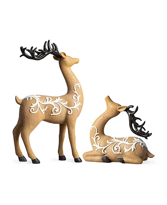 Glitzhome Set of 2 Resin Christmas Reindeer Table Decor