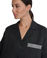 Dkny Women's Linen Studded Camp Shirt