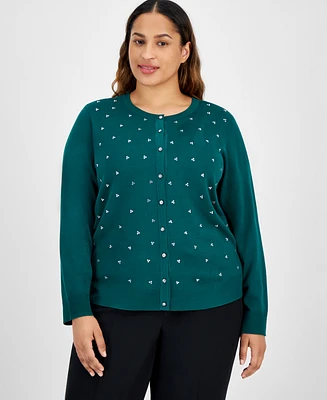 Jm Collection Plus Size Rhinestone Button-Front Cardigan, Created for Macy's