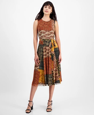 Robbie Bee Petite Patchwork-Print Jersey Midi Dress