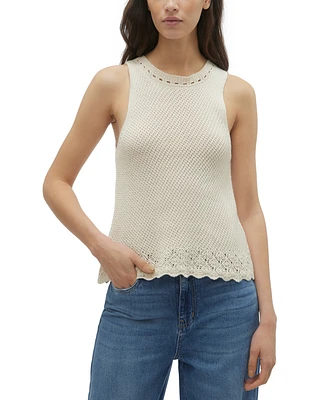 Vero Moda Women's Aino Sleeveless Open-Knit Scalloped-Hem Top