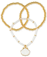 Patricia Nash Gold-Tone 3-Pc. Set Mother-of-Pearl Shell Charm Beaded Stretch Bracelets