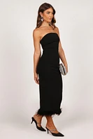 Women's Clara Feather Trim Midi Dress - Black