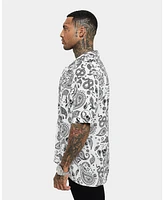 Saint Morta Men's Paisley Skulls Short Sleeve Button Up Shirt